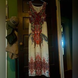 Beautiful flowing maxi dress womens XL vacation and beach bold tropical design